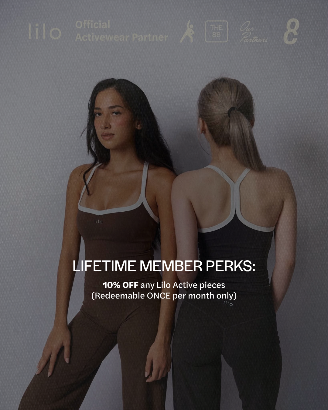 Models wearing Lilo Active apparel, THE 88 official activewear partner